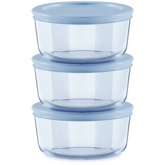 Pyrex Pyrex® Simply Store® Tinted 6-piece Round Storage Value Pack with Blue Plastic Lids
