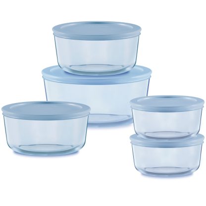 Pyrex Pyrex® Simply Store® Tinted 10-piece Round Storage Set with Blue Plastic Lids