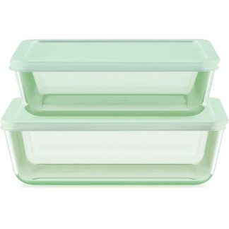 Pyrex Pyrex® Simply Store® Tinted 4-piece Rectangle Storage Set with Green Plastic Lids