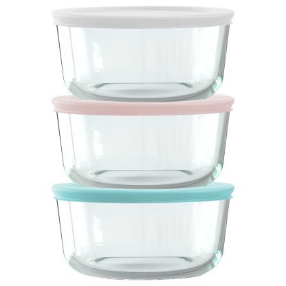 Pyrex Pyrex® Simply Store® 6-piece 4-cup Round Glass Storage Set with Assorted Color Lids